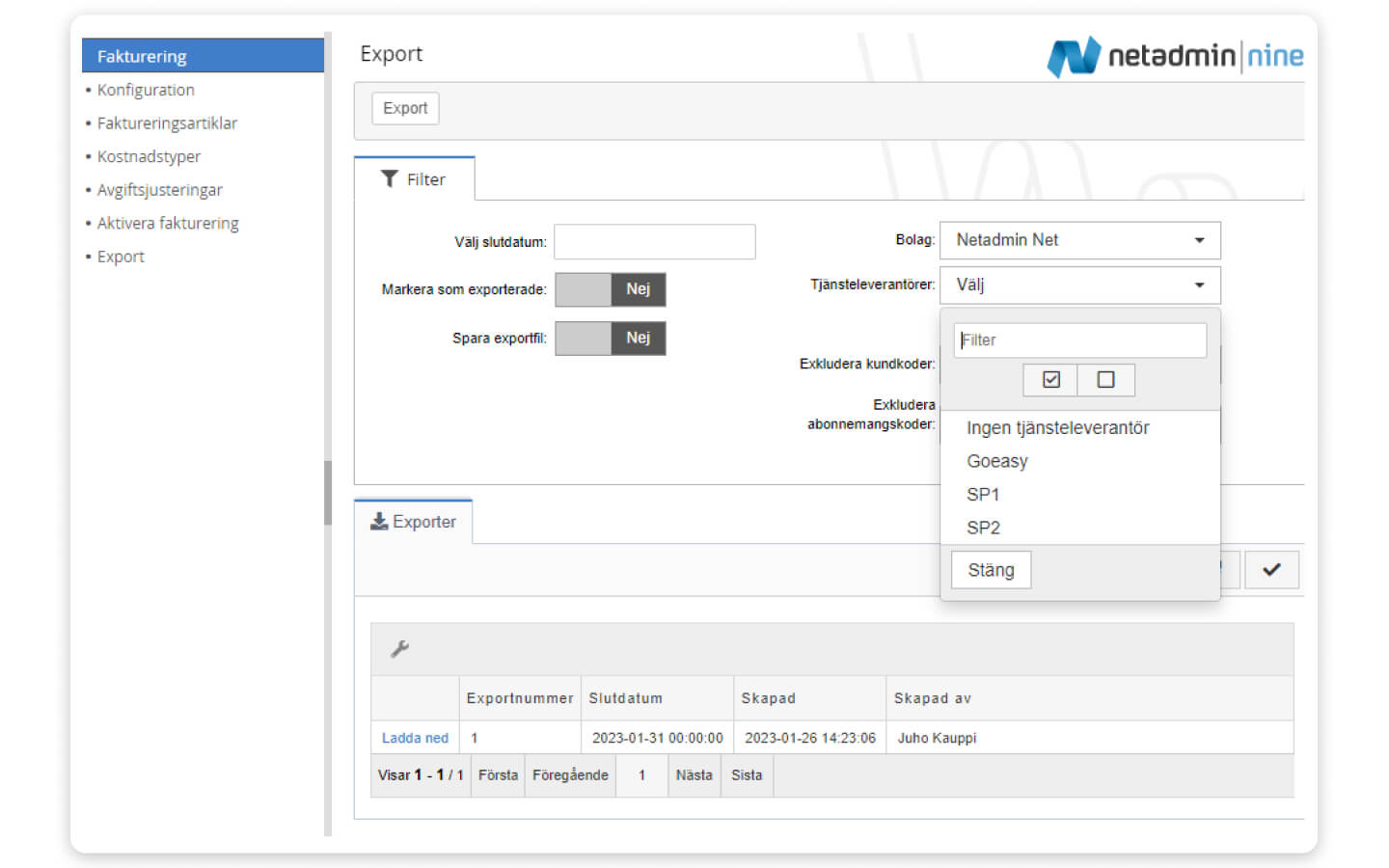 Netadmin Nine - Fakturering